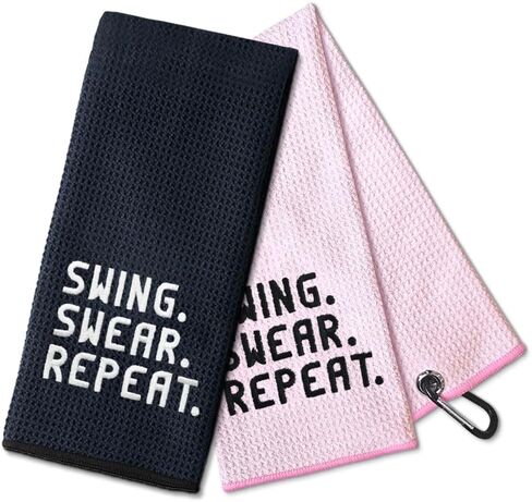 DYJYBMY Swing Swear Repeat Golf Towel with Clip Golf Ball Towel for Golf Course Exercise, Golf Gift for Men, Birthday Gifts for Golf Fan, Retired Gifts for Coworker in Kuwait