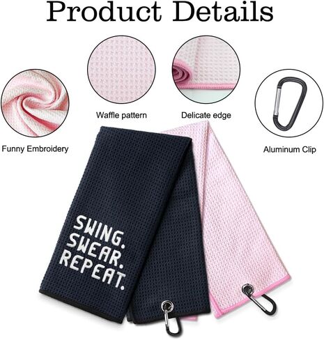 DYJYBMY Swing Swear Repeat Golf Towel with Clip Golf Ball Towel for Golf Course Exercise, Golf Gift for Men, Birthday Gifts for Golf Fan, Retired Gifts for Coworker in Kuwait