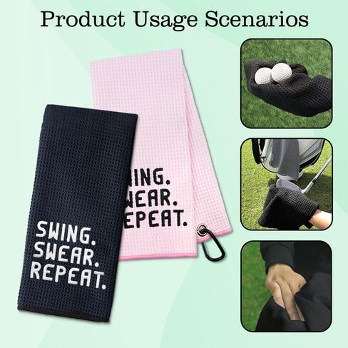 DYJYBMY Swing Swear Repeat Golf Towel with Clip Golf Ball Towel for Golf Course Exercise, Golf Gift for Men, Birthday Gifts for Golf Fan, Retired Gifts for Coworker in Kuwait
