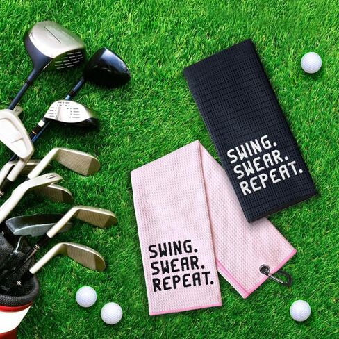DYJYBMY Swing Swear Repeat Golf Towel with Clip Golf Ball Towel for Golf Course Exercise, Golf Gift for Men, Birthday Gifts for Golf Fan, Retired Gifts for Coworker in Kuwait