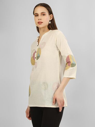ladyline Women's 100% Cotton Kurta Tunic Top – Designer Embroidered - Henley Neck Shirt - Button Down - Short Kurti in Saudi Arabia