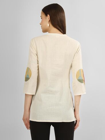 ladyline Women's 100% Cotton Kurta Tunic Top – Designer Embroidered - Henley Neck Shirt - Button Down - Short Kurti in Saudi Arabia
