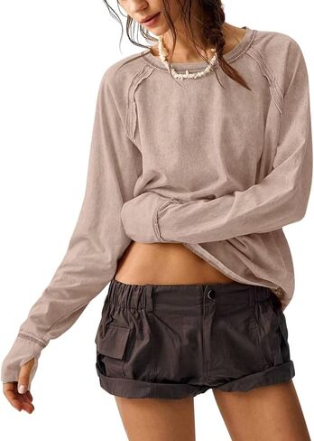 EADINVE Womens Long Sleeve Tops Pleated Crew Neck Casual Fall Fashion Tunic Loose Fit Lightweight Girls Outfits Clothes in Saudi Arabia