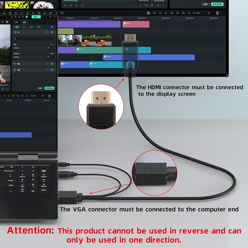 VGA (Sources) to HDMI(Display) Cable 30ft with Audio, VGA to HDMI Adapter Converter Cord Cable Compatible Well Witch Computer/Projector/Laptop to Monitor/TV/Desktop in Kuwait