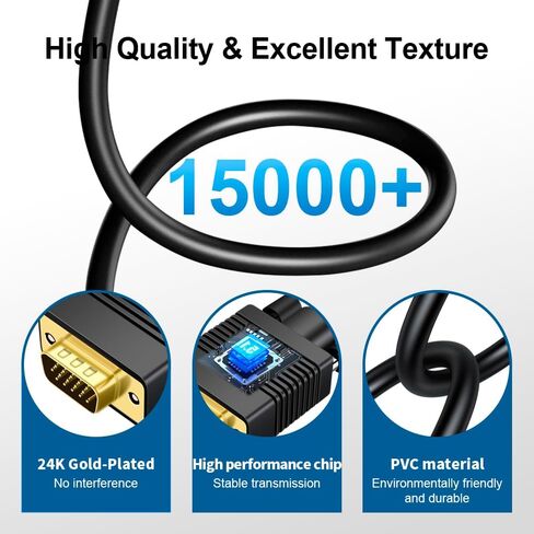 VGA (Sources) to HDMI(Display) Cable 30ft with Audio, VGA to HDMI Adapter Converter Cord Cable Compatible Well Witch Computer/Projector/Laptop to Monitor/TV/Desktop in Kuwait