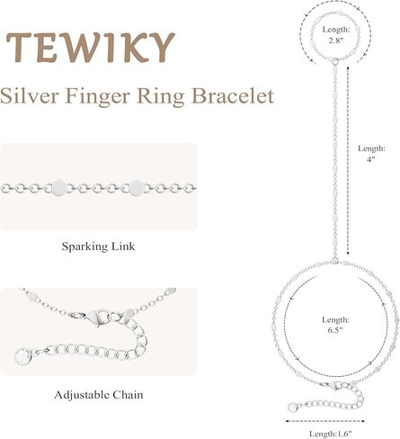 Tewiky Hand Chain Bracelet Ring, 14K Gold Plated/Silver Finger Ring Bracelet, Zircon Sequins Satellite Chain for Women, Trendy Non-Tarnish Jewelry in Kuwait