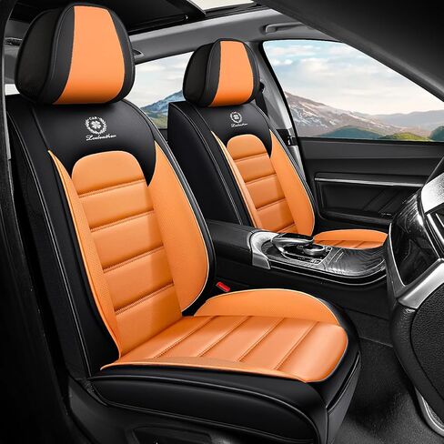 Front Seat Cover for Nissan Kicks 2018-2024,Waterproof Faux Leather Car Seat Covers,Car Seat Protectors,Deluxe and Breathable Interior Covers for Cars(Front Set,Black&Orange) in Saudi Arabia