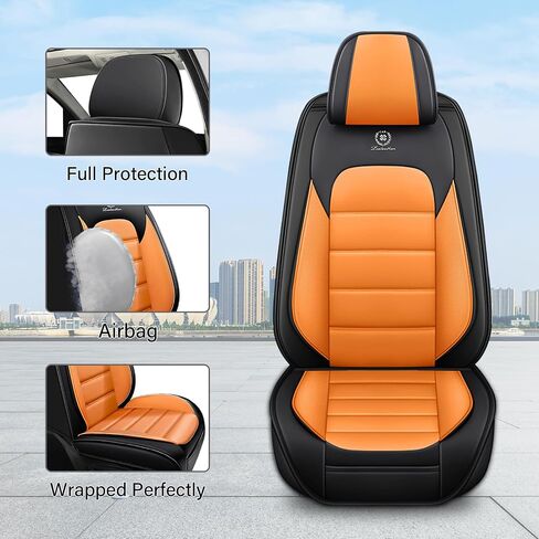 Front Seat Cover for Nissan Kicks 2018-2024,Waterproof Faux Leather Car Seat Covers,Car Seat Protectors,Deluxe and Breathable Interior Covers for Cars(Front Set,Black&Orange) in Saudi Arabia