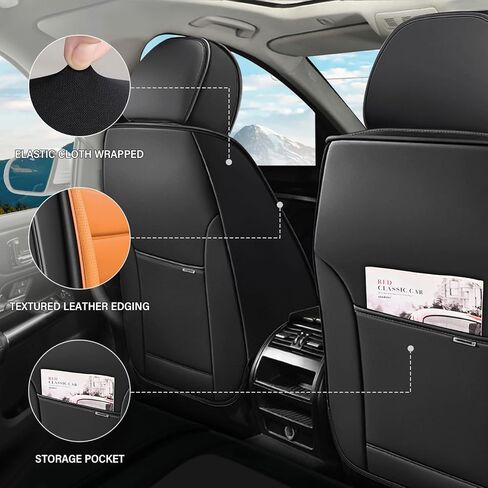 Front Seat Cover for Nissan Kicks 2018-2024,Waterproof Faux Leather Car Seat Covers,Car Seat Protectors,Deluxe and Breathable Interior Covers for Cars(Front Set,Black&Orange) in Saudi Arabia