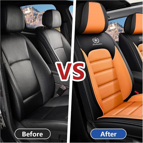 Front Seat Cover for Nissan Kicks 2018-2024,Waterproof Faux Leather Car Seat Covers,Car Seat Protectors,Deluxe and Breathable Interior Covers for Cars(Front Set,Black&Orange) in Saudi Arabia