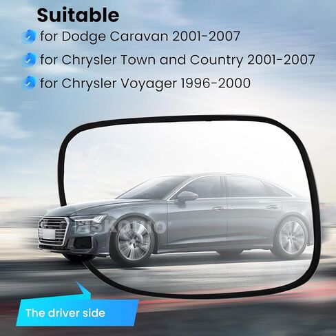 Driver Side Mirror Replacement Glass for Dodge Caravan 2001-2007,for Chrysler Town and Country 2001-2007,for Chrysler Voyager 1996-2000 Backing Plate Power Heated Left Side View Mirror Glass in Kuwait