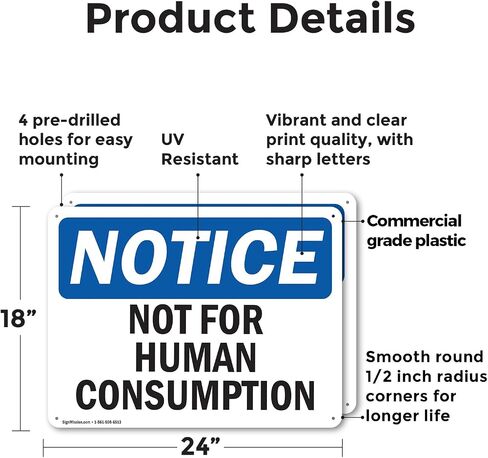 (2 Pack) Not For Human Consumption OSHA Notice Sign 7 Inch X 5 Inch Vinyl Label Decal Sticker Weather Resistant, UV Protected for Workplace, Business, and Construction Site, Made in the USA in Saudi Arabia