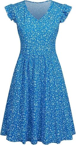 BARASA Women's Summer Dresses V Neck Ruffle Sleeveless Sundress A-line Knee Length Dress Cocktail Party with Pockets D648 in Saudi Arabia