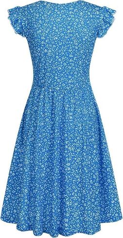 BARASA Women's Summer Dresses V Neck Ruffle Sleeveless Sundress A-line Knee Length Dress Cocktail Party with Pockets D648 in Saudi Arabia
