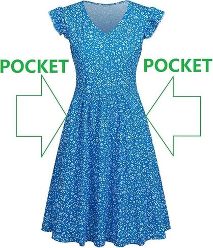 BARASA Women's Summer Dresses V Neck Ruffle Sleeveless Sundress A-line Knee Length Dress Cocktail Party with Pockets D648 in Saudi Arabia
