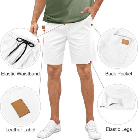 Comdecevis Mens Casual Shorts Stretch Waist Drawstring Summer Beach Twill Chino Golf Shorts in Kuwait