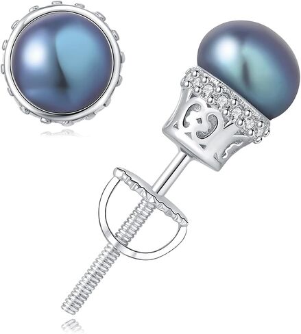 Yami 925 sterling Silver Pearl أقراط مع ظهر المسمار ، واللؤلؤ المستزرعة من الذهب الأبيض مطلي بالزركونيا المسع in Kuwait