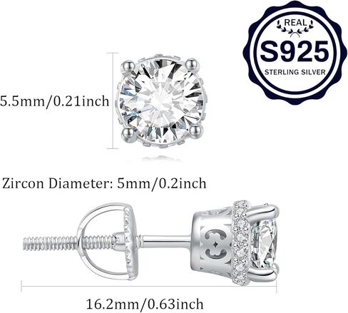 YAMI 925 Sterling Silver Pearl Earrings with Screw Back, Freshwater Cultured Pearls White Gold Plated Cubic Zirconia Stud Earrings for Women Men in Kuwait