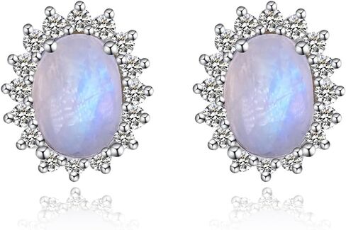 Natural Moonstone Stud Earrings 925 Sterling Silver Earrings for Women Real Rainbow Moonstone Jewelry in Kuwait