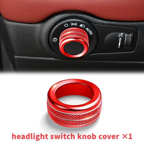 Interior Accessories for Dodge Durango 2021-2025, 6pcs Aluminum Alloy Trim Set - Push Start Button Cover/Ring, A/C, Volume Tune, Headlight Switch Knob Covers (Red) in Kuwait