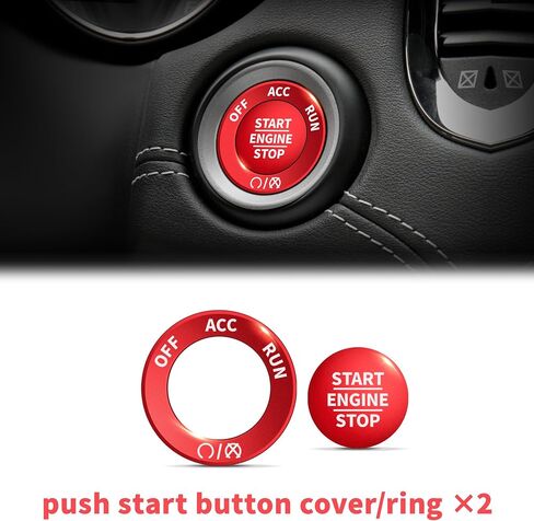 Interior Accessories for Dodge Durango 2021-2025, 6pcs Aluminum Alloy Trim Set - Push Start Button Cover/Ring, A/C, Volume Tune, Headlight Switch Knob Covers (Red) in Kuwait