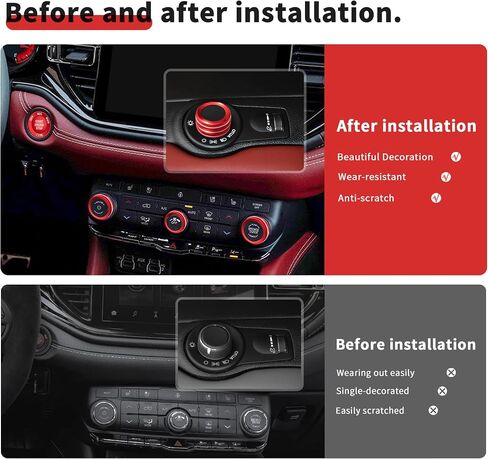 Interior Accessories for Dodge Durango 2021-2025, 6pcs Aluminum Alloy Trim Set - Push Start Button Cover/Ring, A/C, Volume Tune, Headlight Switch Knob Covers (Red) in Kuwait