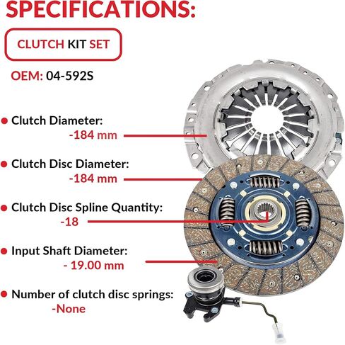 مجموعة القابض العبيد 5 السرعة فقط ؛ (04-592S) | متوافق مع Spark Active LS LT Premier LTZ Hatchback 4-Door 2016-2020 1.4L 1399CC L4 GAS DOHC | لوحة الضغط المتميزة ، القابض المنسوج الكامل in Saudi Arabia