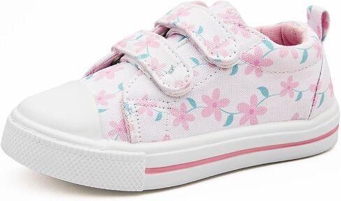 Toddler Little Kid Girls' and Boys' Canvas Sneakers with Hook and Loop Straps Easy On Casual Shoes in Saudi Arabia