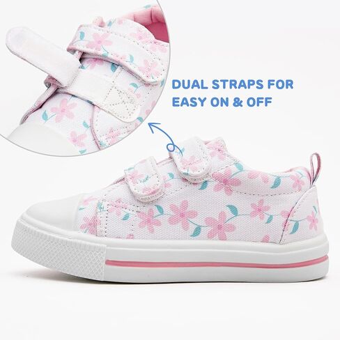 Toddler Little Kid Girls' and Boys' Canvas Sneakers with Hook and Loop Straps Easy On Casual Shoes in Saudi Arabia