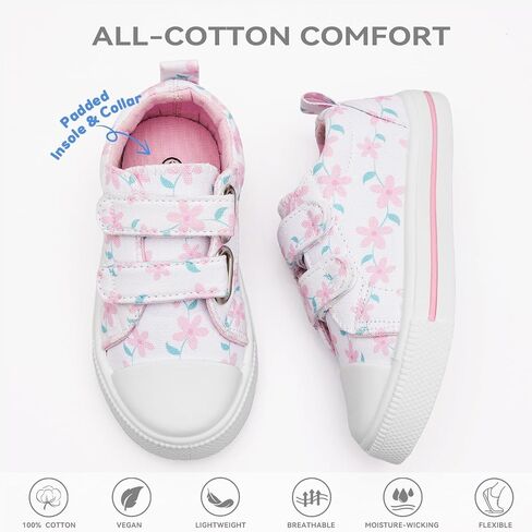 Toddler Little Kid Girls' and Boys' Canvas Sneakers with Hook and Loop Straps Easy On Casual Shoes in Saudi Arabia