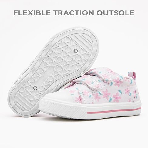 Toddler Little Kid Girls' and Boys' Canvas Sneakers with Hook and Loop Straps Easy On Casual Shoes in Saudi Arabia