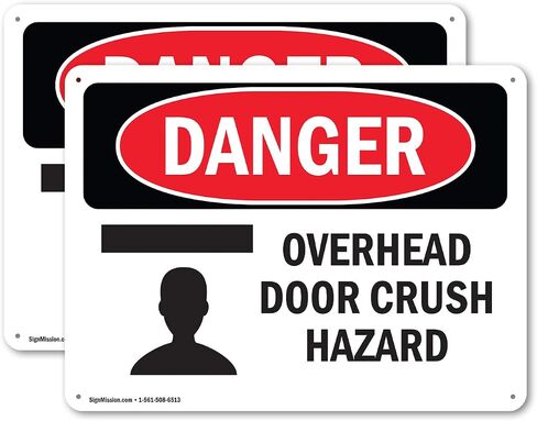 (2 Pack) Overhead Door Crush Hazard OSHA Danger Sign 7 Inch X 5 Inch Vinyl Label Decal Sticker Weather Resistant, UV Protected for Workplace, Business, and Construction Site, Made in the USA in Saudi Arabia