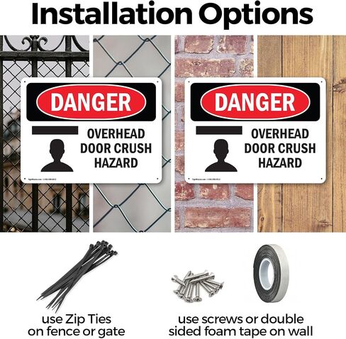 (2 Pack) Overhead Door Crush Hazard OSHA Danger Sign 7 Inch X 5 Inch Vinyl Label Decal Sticker Weather Resistant, UV Protected for Workplace, Business, and Construction Site, Made in the USA in Saudi Arabia