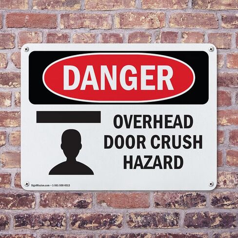 (2 Pack) Overhead Door Crush Hazard OSHA Danger Sign 7 Inch X 5 Inch Vinyl Label Decal Sticker Weather Resistant, UV Protected for Workplace, Business, and Construction Site, Made in the USA in Saudi Arabia