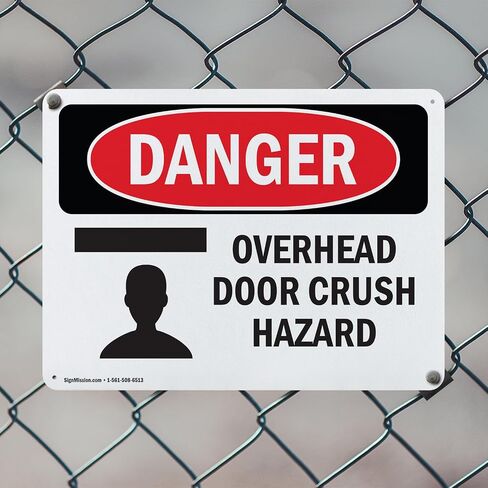 (2 Pack) Overhead Door Crush Hazard OSHA Danger Sign 7 Inch X 5 Inch Vinyl Label Decal Sticker Weather Resistant, UV Protected for Workplace, Business, and Construction Site, Made in the USA in Saudi Arabia