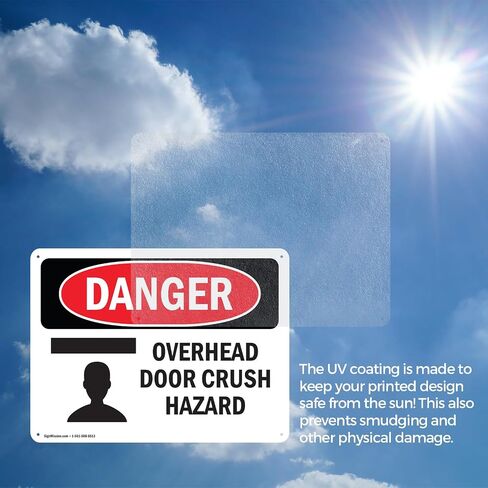 (2 Pack) Overhead Door Crush Hazard OSHA Danger Sign 7 Inch X 5 Inch Vinyl Label Decal Sticker Weather Resistant, UV Protected for Workplace, Business, and Construction Site, Made in the USA in Saudi Arabia