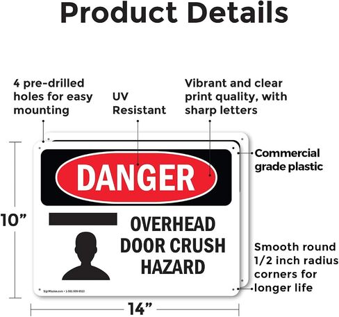(2 Pack) Overhead Door Crush Hazard OSHA Danger Sign 7 Inch X 5 Inch Vinyl Label Decal Sticker Weather Resistant, UV Protected for Workplace, Business, and Construction Site, Made in the USA in Saudi Arabia
