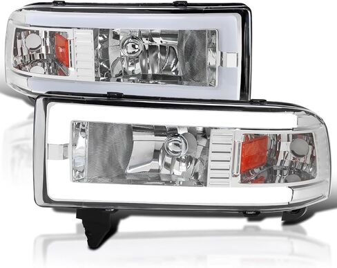 المواصفات المصابيح الأمامية Chrome Chrome مع أنبوب LED متوافق مع 1994-2001 Dodge RAM 1500 ، 2500 ، 3500 ، AND LESED + LISE-PALE MESSILBLY ASSEMBLY in Kuwait