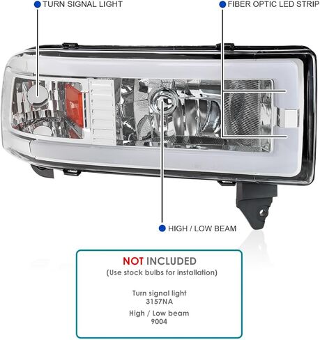 المواصفات المصابيح الأمامية Chrome Chrome مع أنبوب LED متوافق مع 1994-2001 Dodge RAM 1500 ، 2500 ، 3500 ، AND LESED + LISE-PALE MESSILBLY ASSEMBLY in Kuwait
