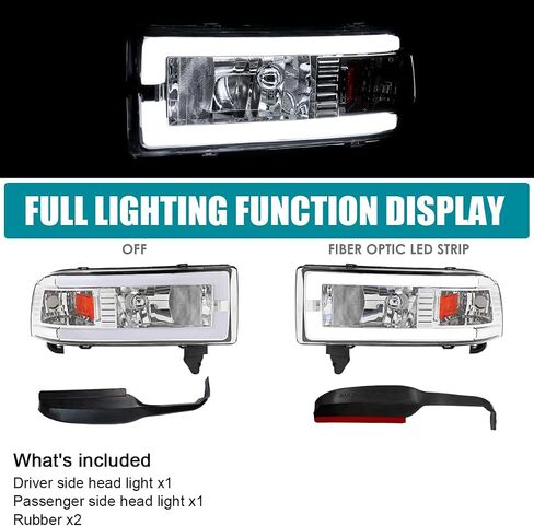 المواصفات المصابيح الأمامية Chrome Chrome مع أنبوب LED متوافق مع 1994-2001 Dodge RAM 1500 ، 2500 ، 3500 ، AND LESED + LISE-PALE MESSILBLY ASSEMBLY in Kuwait