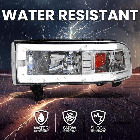 المواصفات المصابيح الأمامية Chrome Chrome مع أنبوب LED متوافق مع 1994-2001 Dodge RAM 1500 ، 2500 ، 3500 ، AND LESED + LISE-PALE MESSILBLY ASSEMBLY in Kuwait