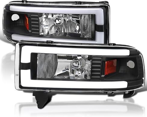 المواصفات المصابيح الأمامية Chrome Chrome مع أنبوب LED متوافق مع 1994-2001 Dodge RAM 1500 ، 2500 ، 3500 ، AND LESED + LISE-PALE MESSILBLY ASSEMBLY in Saudi Arabia