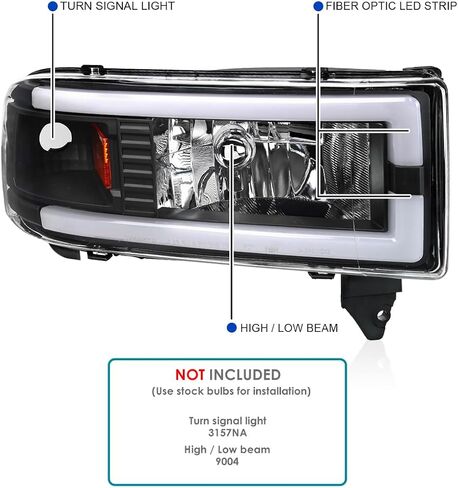 المواصفات المصابيح الأمامية Chrome Chrome مع أنبوب LED متوافق مع 1994-2001 Dodge RAM 1500 ، 2500 ، 3500 ، AND LESED + LISE-PALE MESSILBLY ASSEMBLY in Saudi Arabia