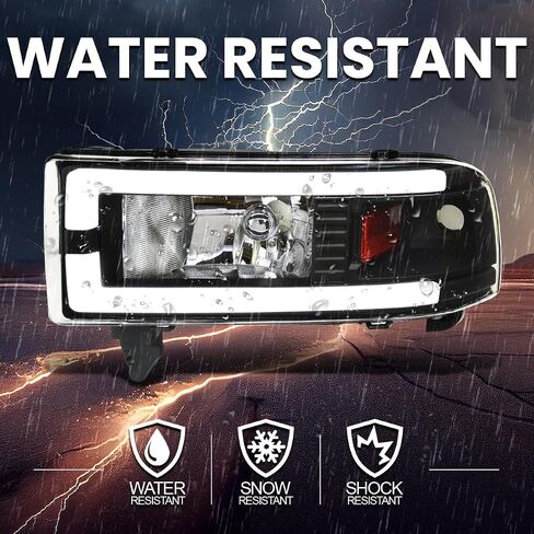 المواصفات المصابيح الأمامية Chrome Chrome مع أنبوب LED متوافق مع 1994-2001 Dodge RAM 1500 ، 2500 ، 3500 ، AND LESED + LISE-PALE MESSILBLY ASSEMBLY in Saudi Arabia