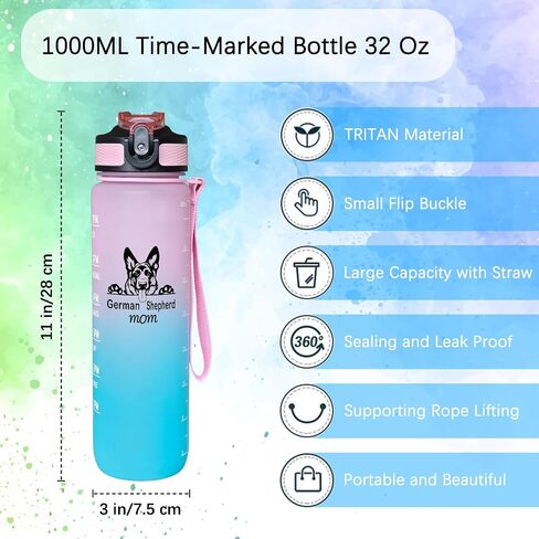 Floral Cat Water Bottle with Straw, Carry Strap, LeakProof, Tritan BPA Free, 32 Oz Motivational Water Bottle with Time Marker to Ensure You Drink Enough Water for Gym Fitness Outdoor in Saudi Arabia