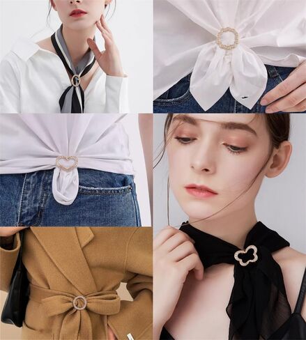 5PCS Silk Scarf Ring Clip T-shirt Tie Clips for Women Fashion Metal Rhinestone Heart Flower Butterfly Circle Clip Shawl Scarves Clasp Dress Accessories Jewelry Buckle Clothing Ring Wrap Holder in Saudi Arabia