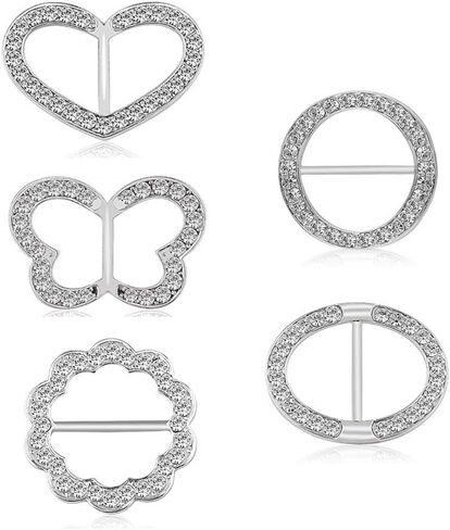 5PCS Silk Scarf Ring Clip T-shirt Tie Clips for Women Fashion Metal Rhinestone Heart Flower Butterfly Circle Clip Shawl Scarves Clasp Dress Accessories Jewelry Buckle Clothing Ring Wrap Holder in Saudi Arabia