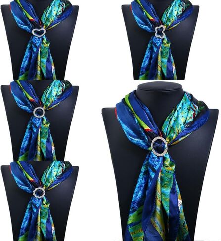 5PCS Silk Scarf Ring Clip T-shirt Tie Clips for Women Fashion Metal Rhinestone Heart Flower Butterfly Circle Clip Shawl Scarves Clasp Dress Accessories Jewelry Buckle Clothing Ring Wrap Holder in Saudi Arabia
