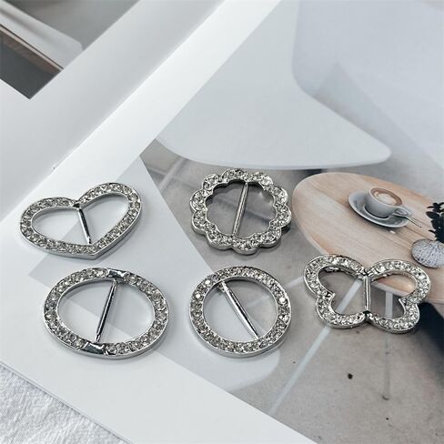 5PCS Silk Scarf Ring Clip T-shirt Tie Clips for Women Fashion Metal Rhinestone Heart Flower Butterfly Circle Clip Shawl Scarves Clasp Dress Accessories Jewelry Buckle Clothing Ring Wrap Holder in Saudi Arabia