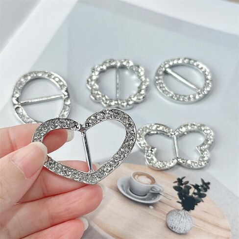 5PCS Silk Scarf Ring Clip T-shirt Tie Clips for Women Fashion Metal Rhinestone Heart Flower Butterfly Circle Clip Shawl Scarves Clasp Dress Accessories Jewelry Buckle Clothing Ring Wrap Holder in Saudi Arabia